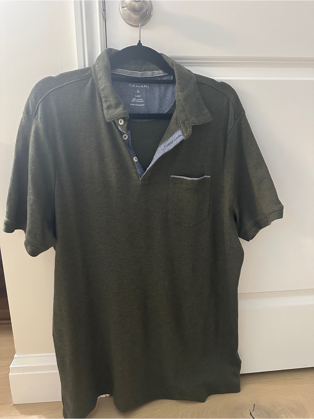 Tahari Men's Dark Olive Green Polo with Chest Pocket